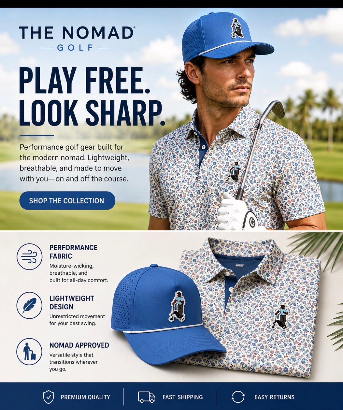 Floral Blue Golf Shirt